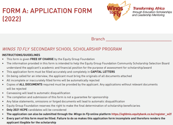 Download Equity Wings to Fly Scholarship 2024 Application Forms [PDF]